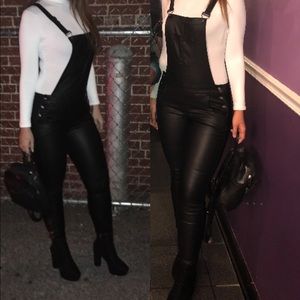 Black faux leather overall
